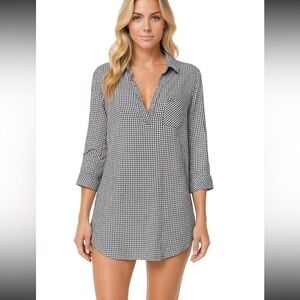 Vineyard Vines Grand Cay Gingham Swim Coverup, Blue/White, New with Tags